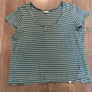 Caslon Teal and White Striped V-Neck Tank Top